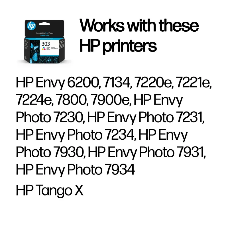 HP 303 Cartucho de tinta original tricolor, alcance estándar, cian, magenta, amarillo, tinta a base de colorante, 1 ud., 165 páginas, pack individual