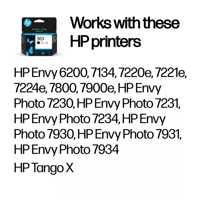 HP 303 Cartucho de tinta original negro, alcance estándar, negro, tinta pigmentada, 1 ud., 200 páginas, pack individual