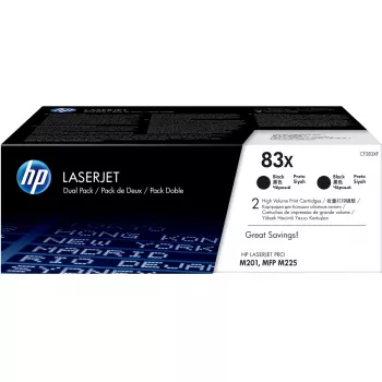 Cartuchos de tóner HP 83X (CF283XD) pack de 2 alto rendimiento negro para impresoras LaserJet, 2200 páginas (negro)