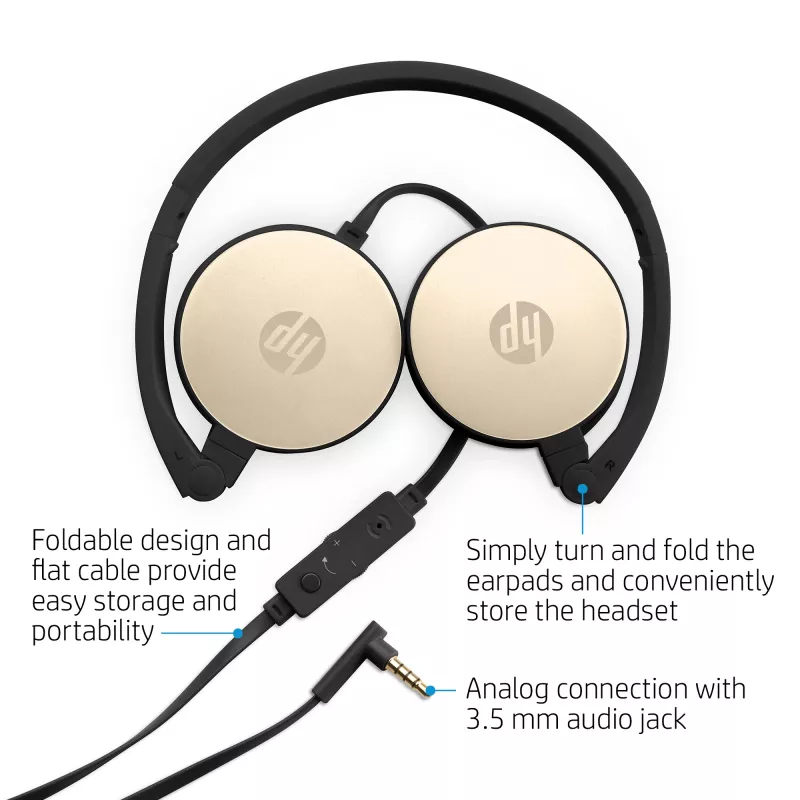 HP Auriculares estéreo H2800 (negro con dorado seda), con cable, llamadas/música, 125 g, auriculares, negro, dorado