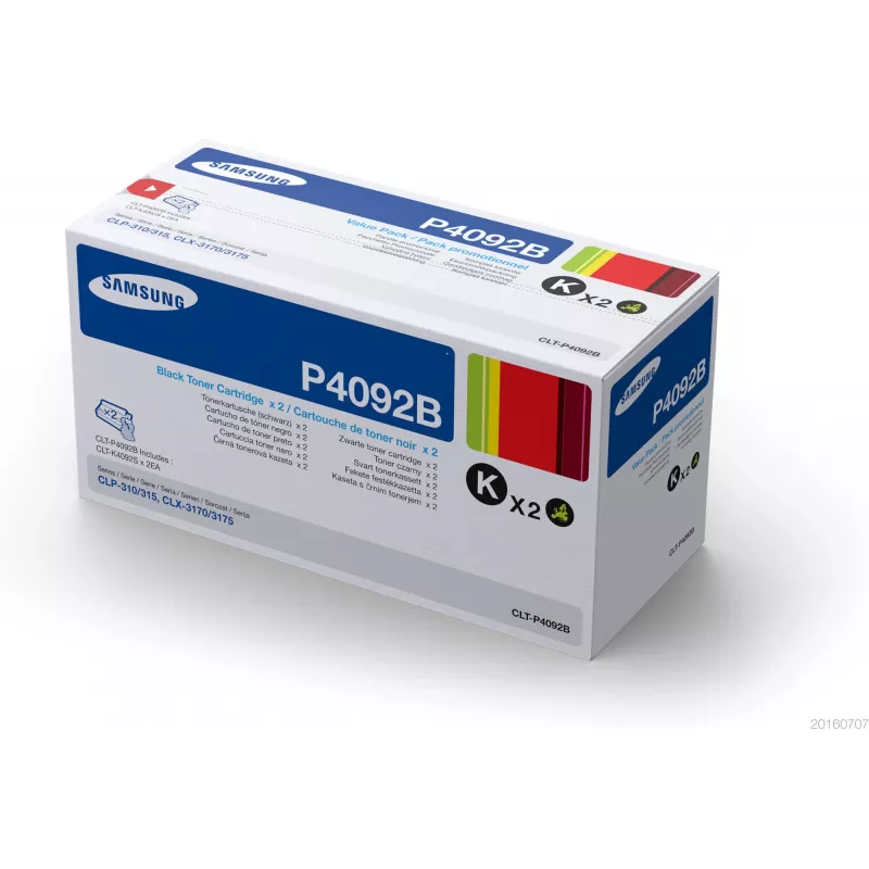 Cartuchos de tóner pack de 2, Samsung CLT-P4092B, negro, 1.500 páginas por cartucho