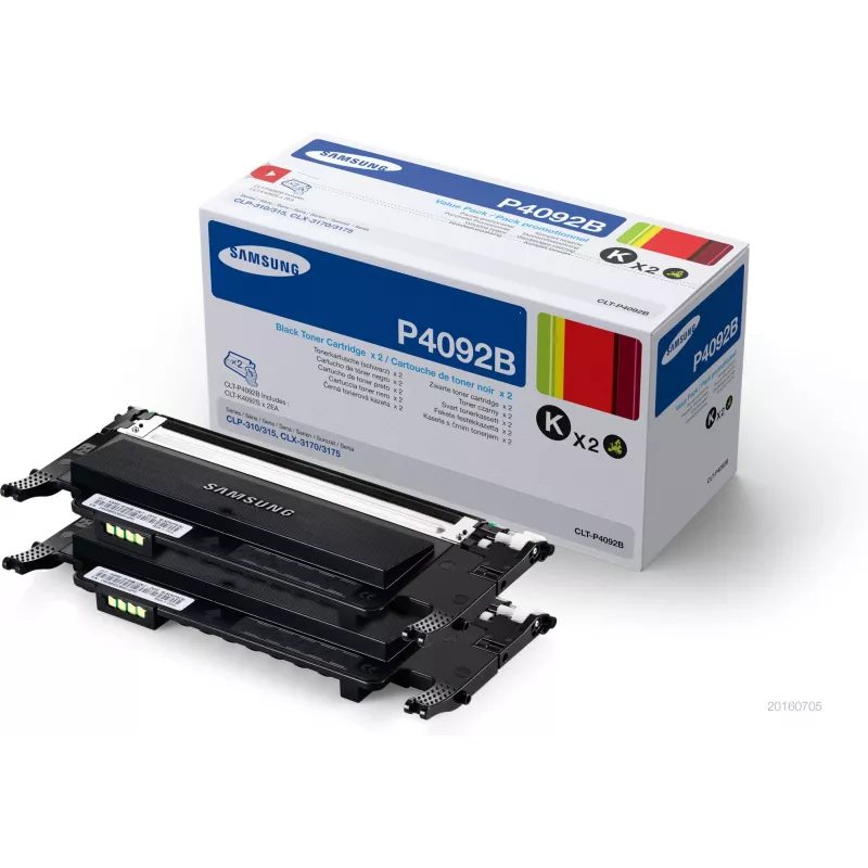 Cartuchos de tóner pack de 2, Samsung CLT-P4092B, negro, 1.500 páginas por cartucho