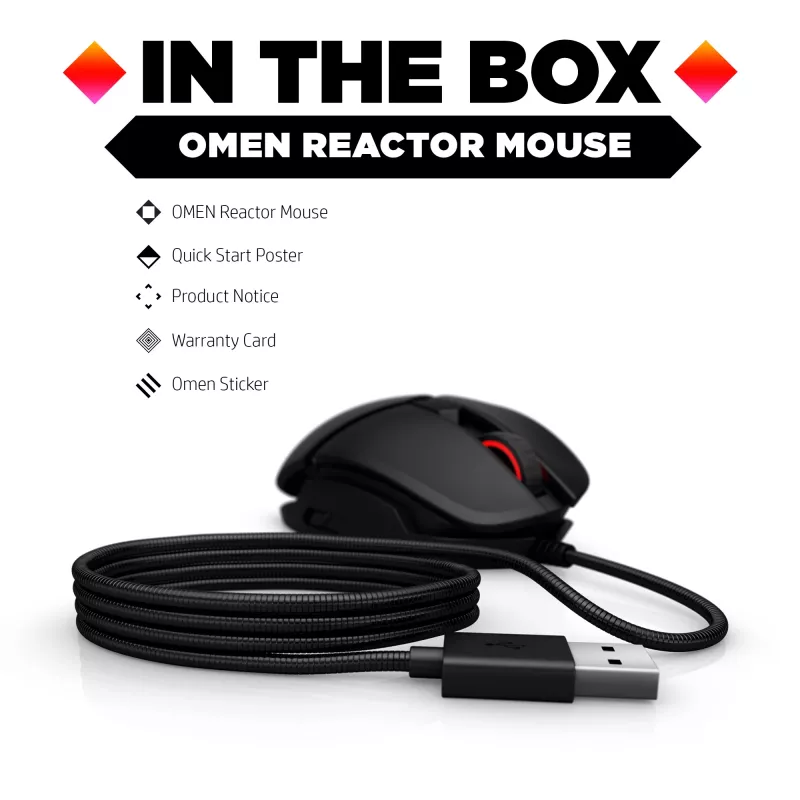 HP OMEN by Reactor Ratón, diestro, óptico, USB Type-A, 16000 DPI, 0,2 ms, negro
