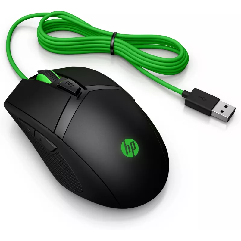 HP Pavilion Gaming Ratón 300, ambidiestro, óptico, USB Type-A, 5000 dpi, negro, verde