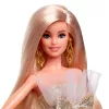Muñeca Barbie Signature 2025 Holiday Fashion, muñeca coleccionable de temporada, rubia con vestido plateado y dorado