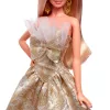 Muñeca Barbie Signature 2025 Holiday Fashion, muñeca coleccionable de temporada, rubia con vestido plateado y dorado
