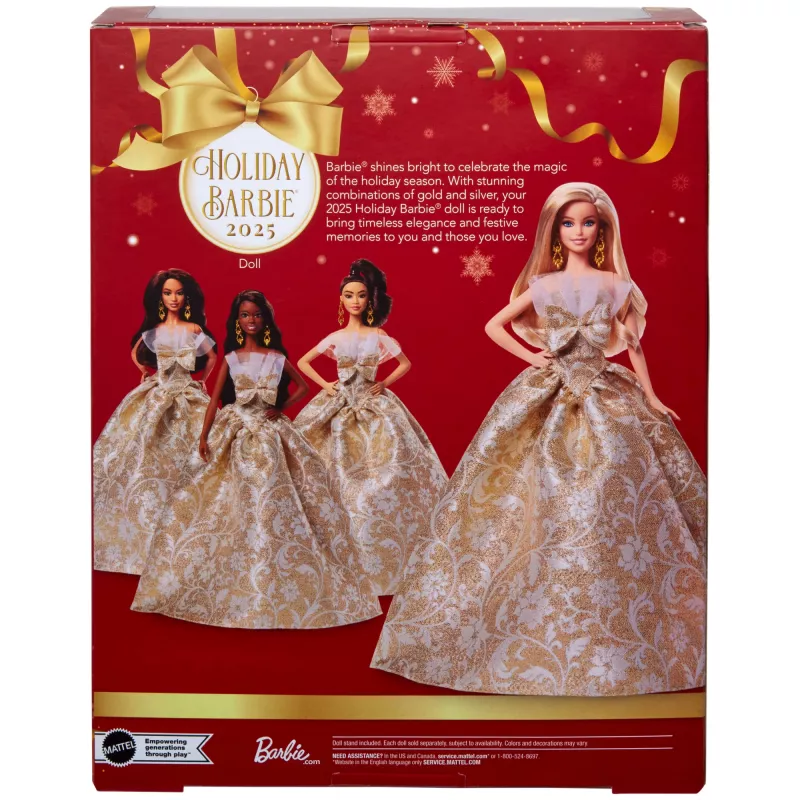 Muñeca Barbie Signature 2025 Holiday Fashion, muñeca coleccionable de temporada, rubia con vestido plateado y dorado