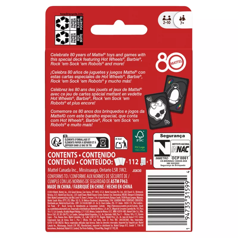 UNO Mattel 80th Ruby Red juego de cartas para niños y tardes en familia