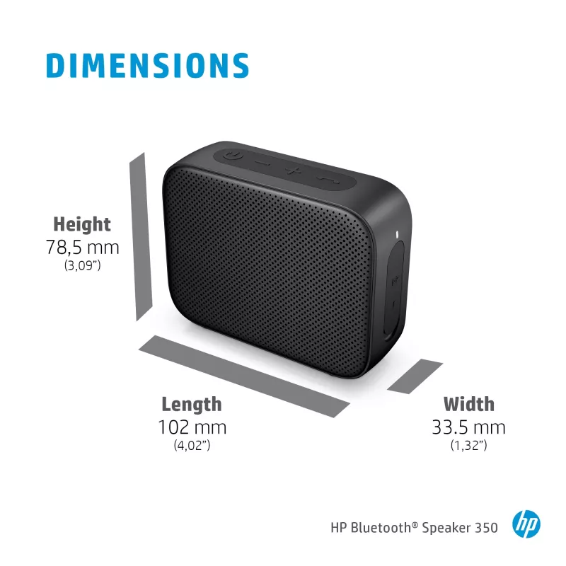 HP Negro Altavoz Bluetooth 350, inalámbrico, USB Type-C, altavoz portátil mono, negro, rectangular, botones