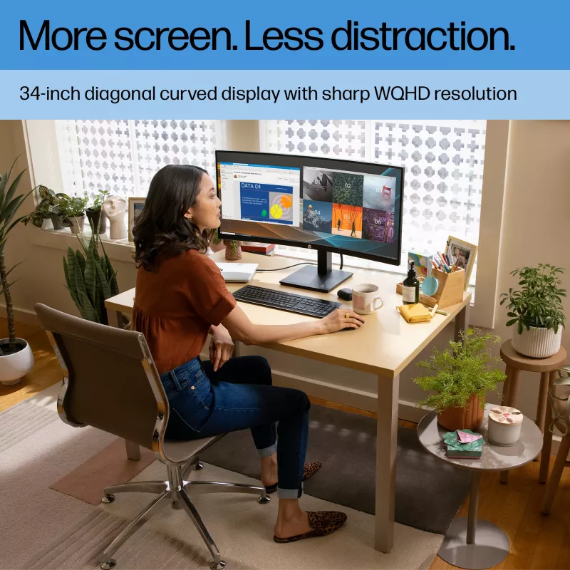 HP P34hc G4 Monitor curvo WQHD USB-C, 86,4 cm (34 inch), 3440 x 1440 píxeles, Wide Quad HD, LCD, 5 ms, negro