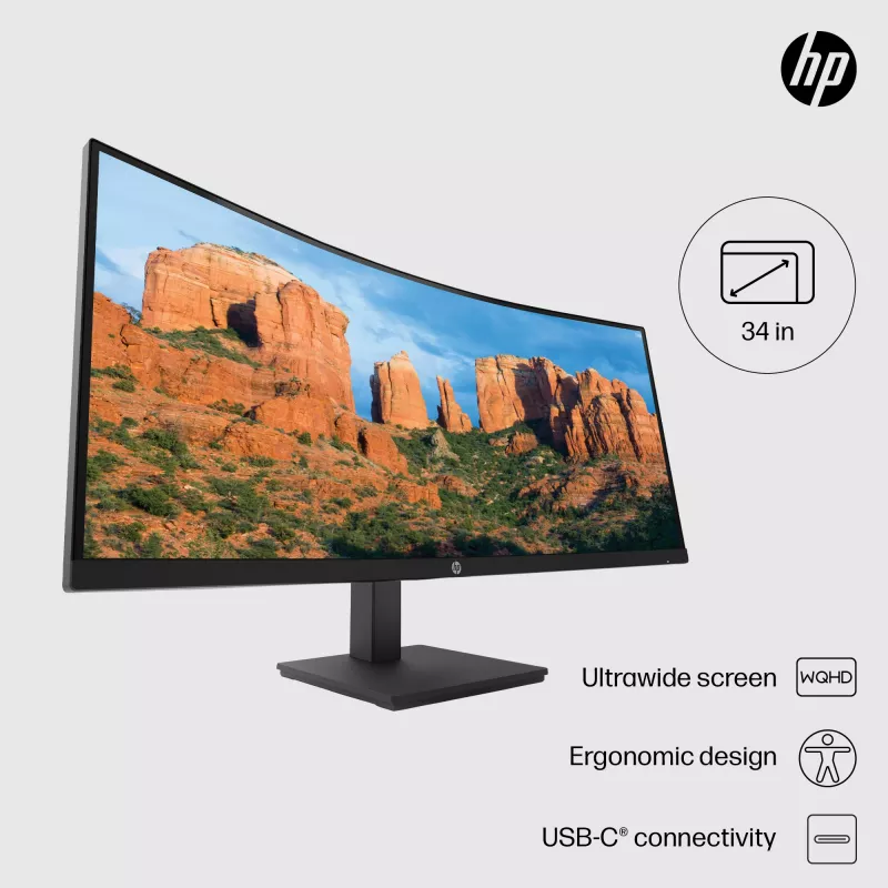 HP P34hc G4 Monitor curvo WQHD USB-C, 86,4 cm (34 inch), 3440 x 1440 píxeles, Wide Quad HD, LCD, 5 ms, negro