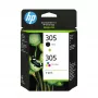 HP 305 Pack de 2 Cartuchos de tinta originales, negro, cian, magenta, amarillo, tinta a base de colorante, tinta a base de pigmento, 2 uds., 120 páginas, 100 páginas