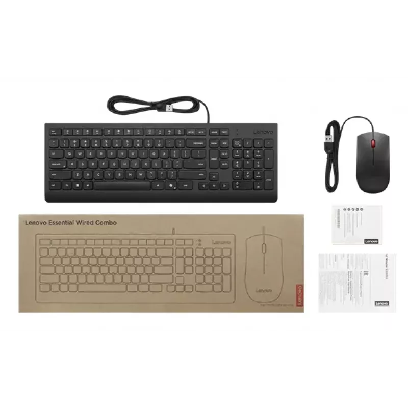 Conjunto de teclado y ratón USB de tamaño completo con cable Lenovo 4X31R64409 — Diseño al 100 %, cable de 1,8 m, negro, danés