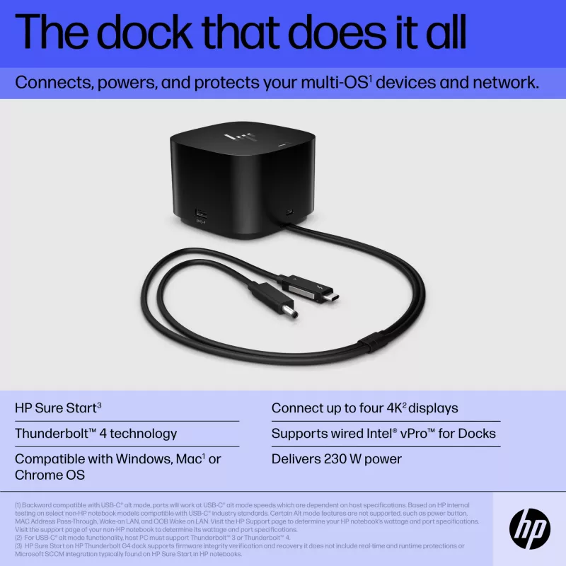 HP Thunderbolt Dock 280W G4 Estación de acoplamiento con cable Thunderbolt 4 Negro