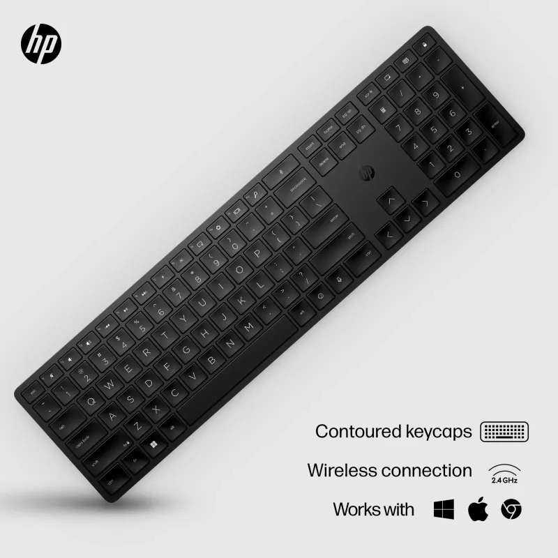 HP 450 Teclado inalámbrico programable, Tamaño completo (100%), Con cable e inalámbrico, RF Wireless + USB, Negro