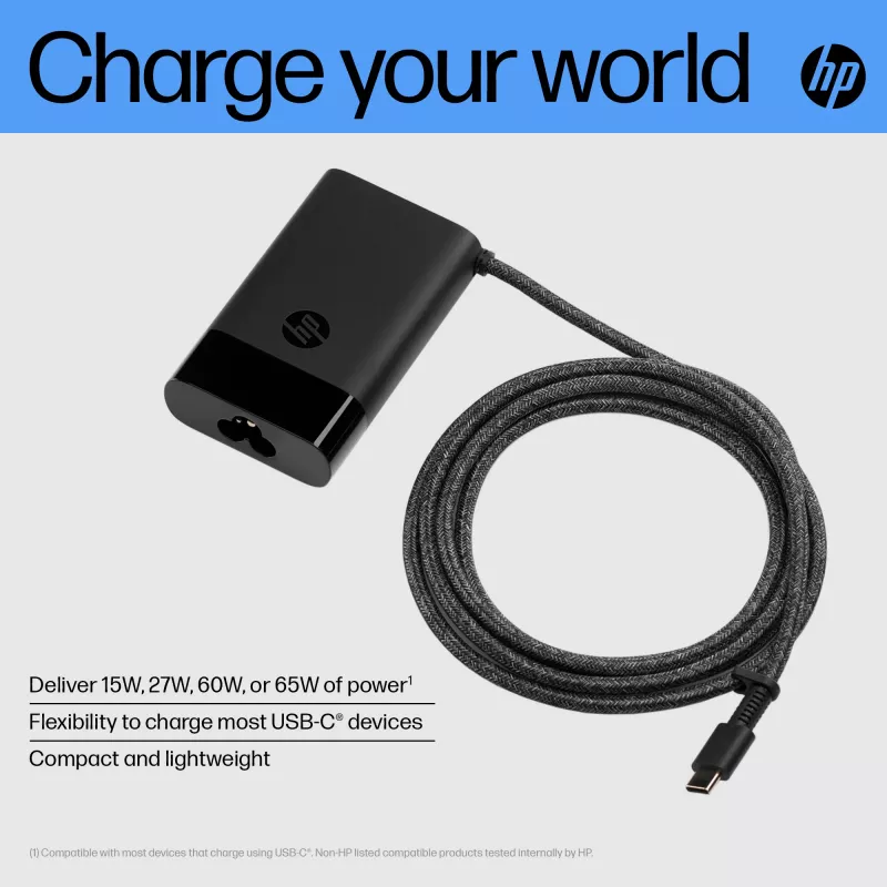 HP USB-C 65W Cargador para portátil, Portátil, Interior, 90 V, 65 W, 5 - 20 V, 1,6 A