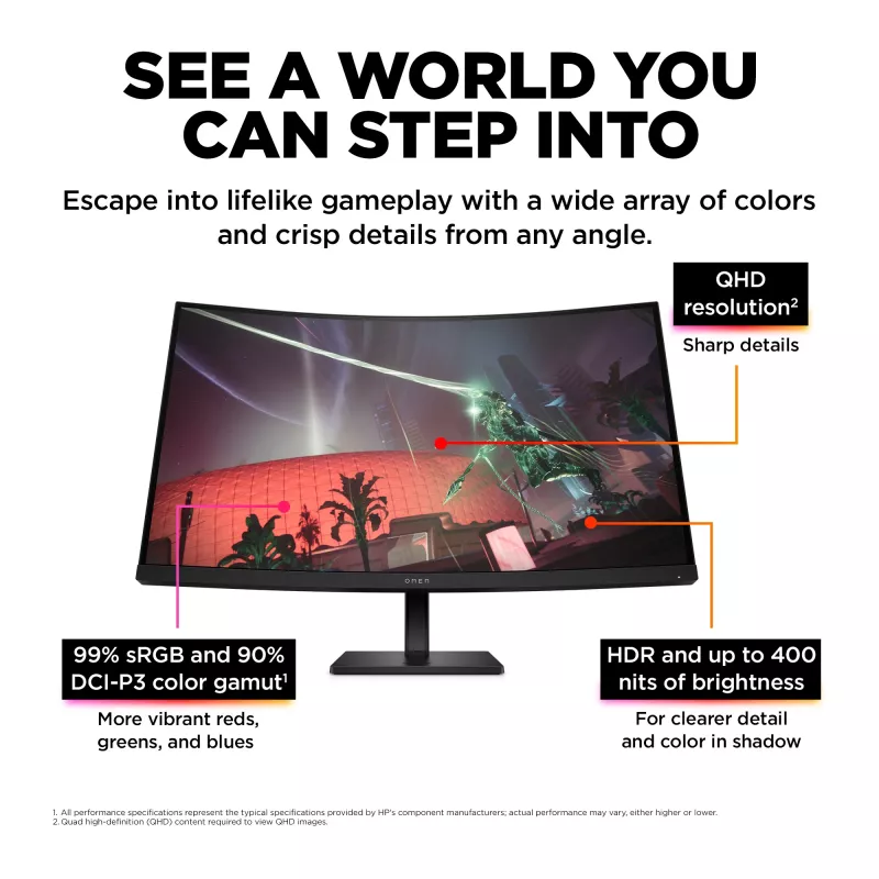 OMEN by HP 31,5 pulgadas QHD 165Hz monitor gaming curvo - OMEN 32c (reacondicionado)