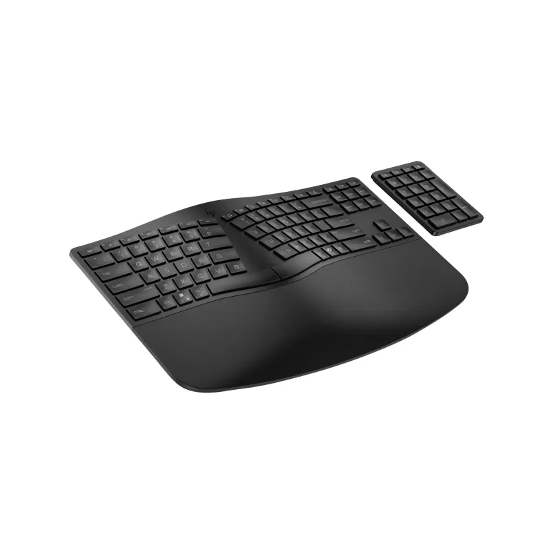 Teclado inalámbrico ergonómico HP 965, tamaño completo (100%), inalámbrico, RF inalámbrico + Bluetooth, membrana, negro