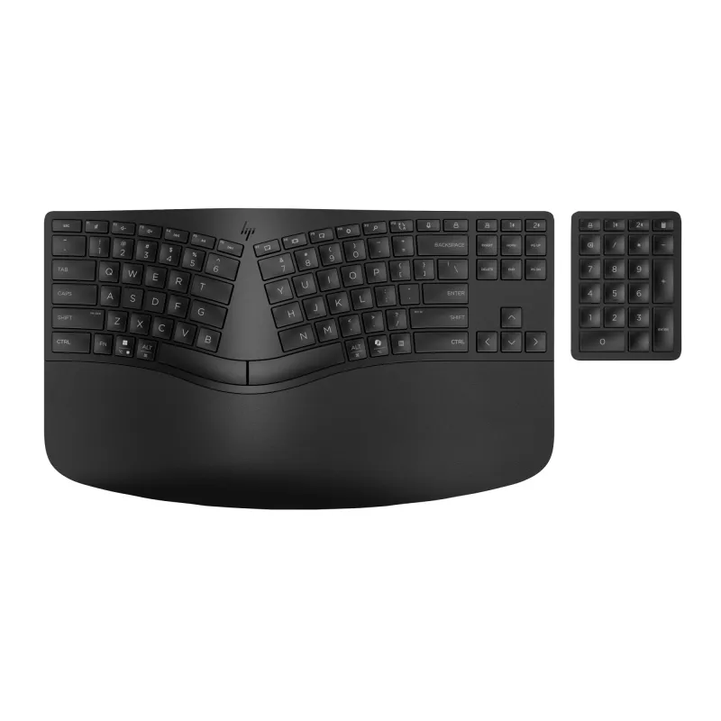 Teclado inalámbrico ergonómico HP 965, tamaño completo (100%), inalámbrico, RF inalámbrico + Bluetooth, membrana, negro