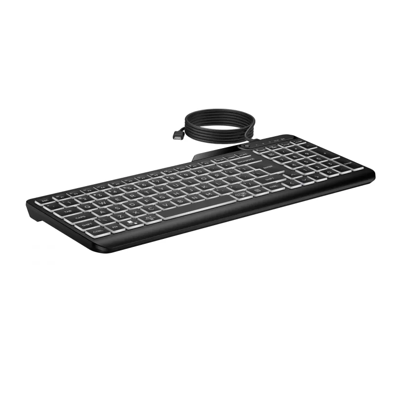 Teclado HP 405 multidispositivo con cable y retroiluminación, tamaño completo (100%), con cable, USB, membrana, negro