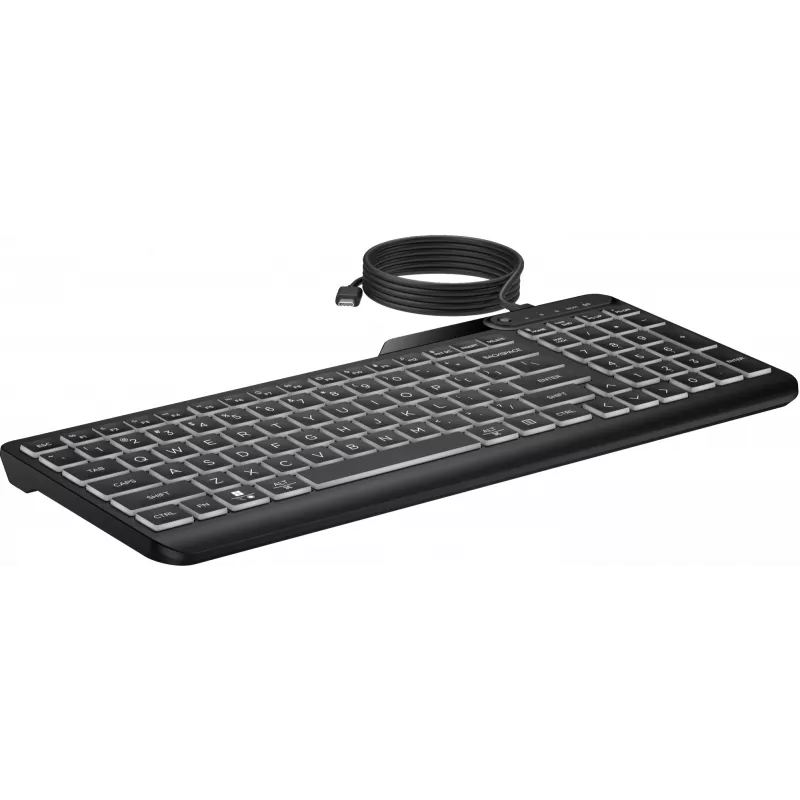Teclado HP 405 multidispositivo con cable y retroiluminación, tamaño completo (100%), con cable, USB, membrana, negro