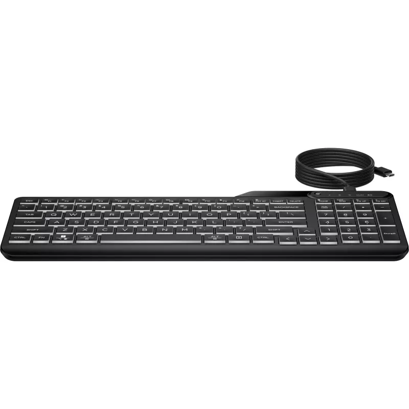 Teclado HP 405 multidispositivo con cable y retroiluminación, tamaño completo (100%), con cable, USB, membrana, negro