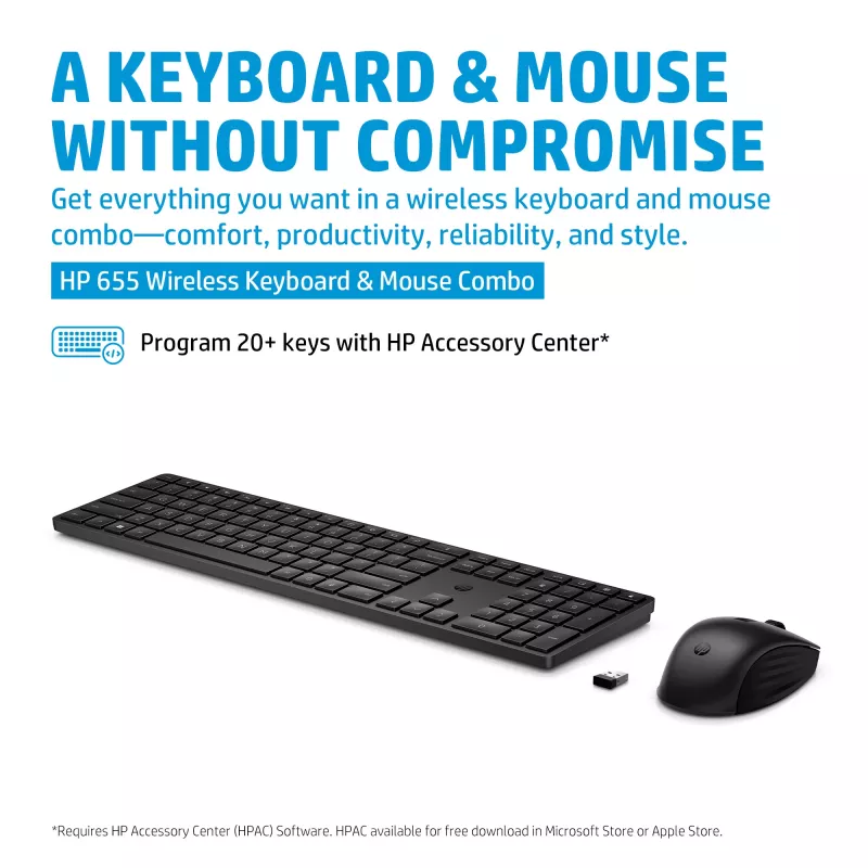 Combo de teclado y ratón inalámbrico HP 655, negro, ratón incluido
