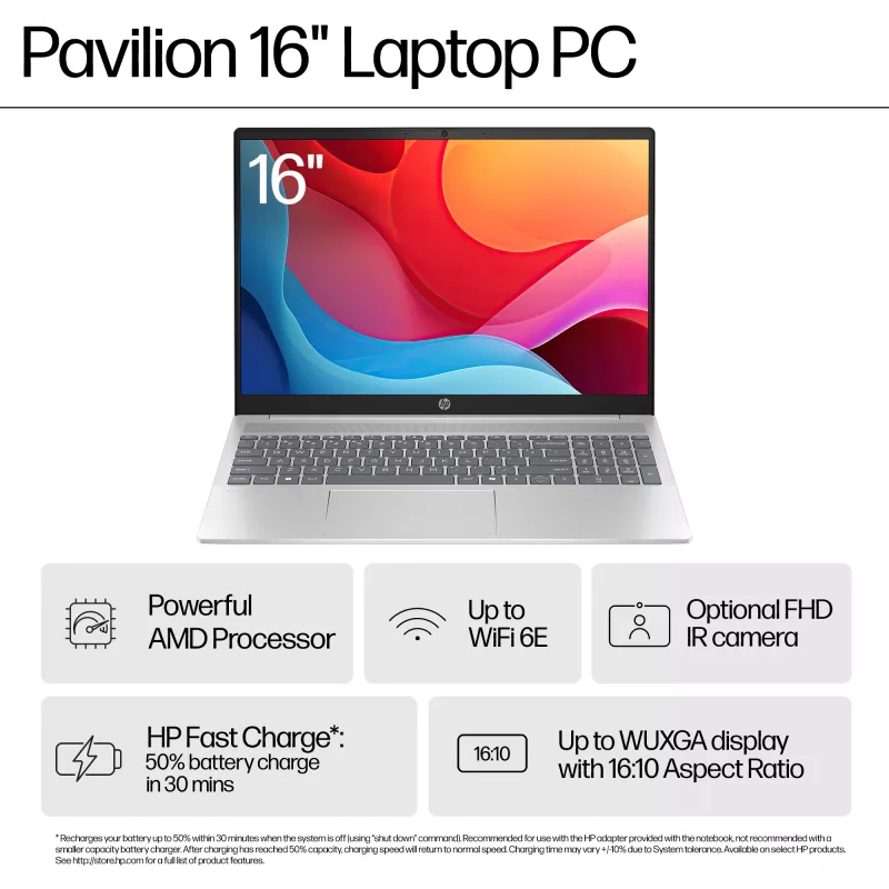 HP Pavilion 16-ag0009na AMD Ryzen™ 5 8540U Portátil 40,6 cm (16 pulgadas) pantalla táctil 2K 8 GB LPDDR5-SDRAM Wi-Fi 6 (802.11ax) Windows 11 Home azul (reacondicionado)