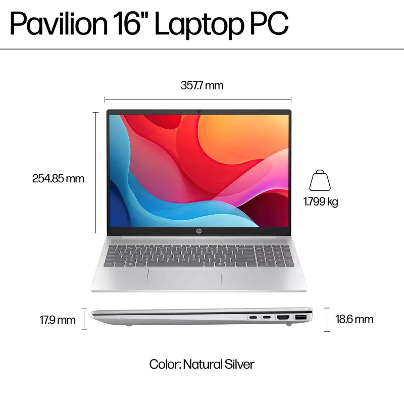 HP Pavilion 16-ag0009na AMD Ryzen™ 5 8540U Portátil 40,6 cm (16 pulgadas) pantalla táctil 2K 8 GB LPDDR5-SDRAM Wi-Fi 6 (802.11ax) Windows 11 Home azul (reacondicionado)