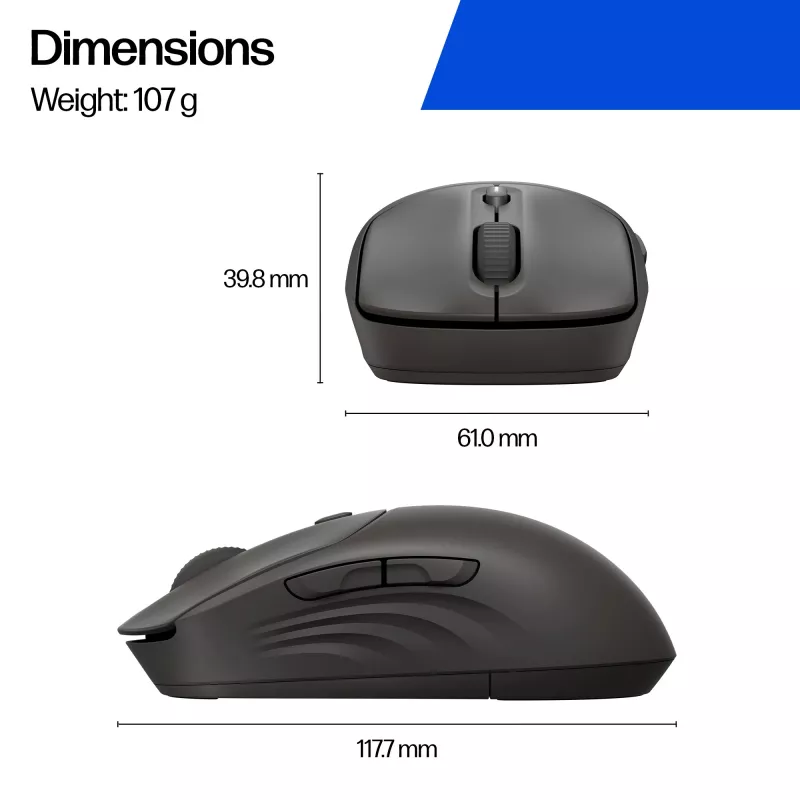 Ratón inalámbrico HP 405 Quiet — Ambidiestro, Óptico 1200 DPI, RF Wireless + Bluetooth, 5 botones, alimentado por pilas, negro