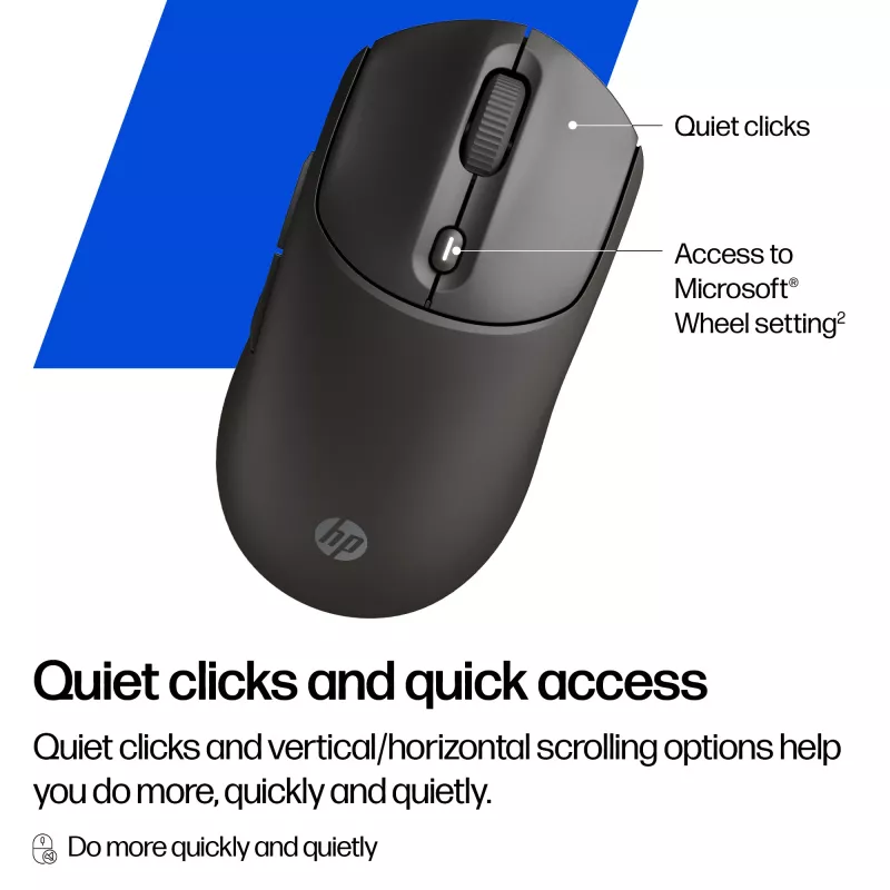 Ratón inalámbrico HP 405 Quiet — Ambidiestro, Óptico 1200 DPI, RF Wireless + Bluetooth, 5 botones, alimentado por pilas, negro
