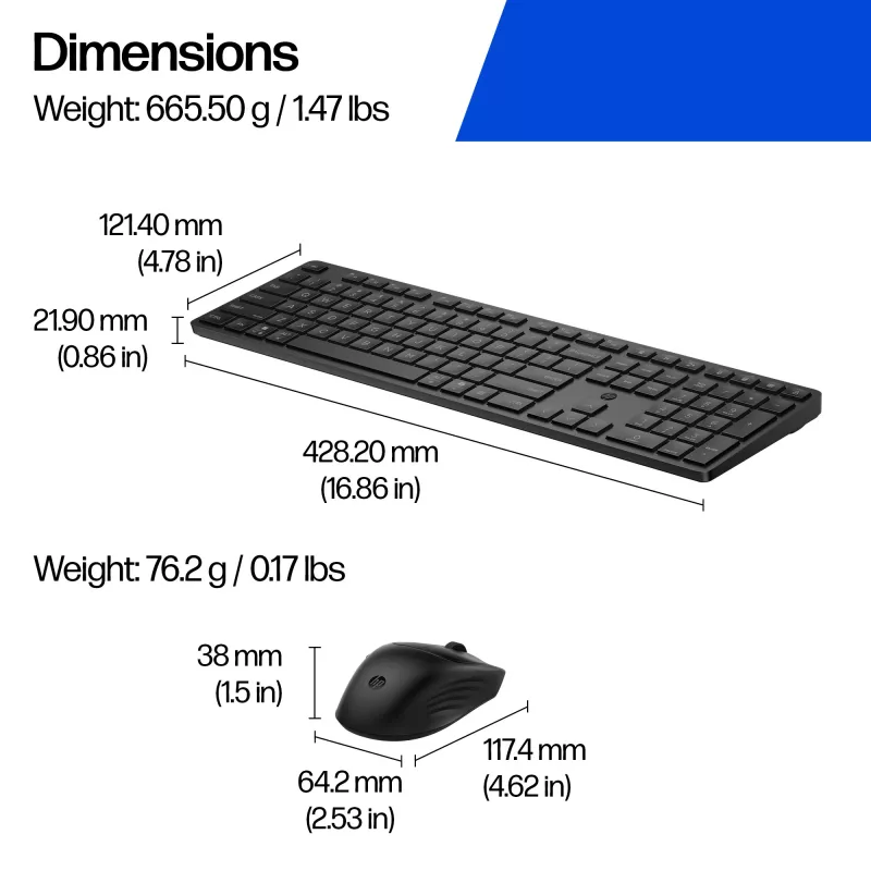 Conjunto de teclado y ratón HP 495C — Teclado inalámbrico Full-Size, ratón Multi-Device, USB/RF/Bluetooth, negro