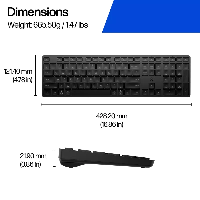 HP 495K Teclado Multi-Device Dual-Mode, Full-Size (100 %), inalámbrico, USB + Bluetooth, Negro
