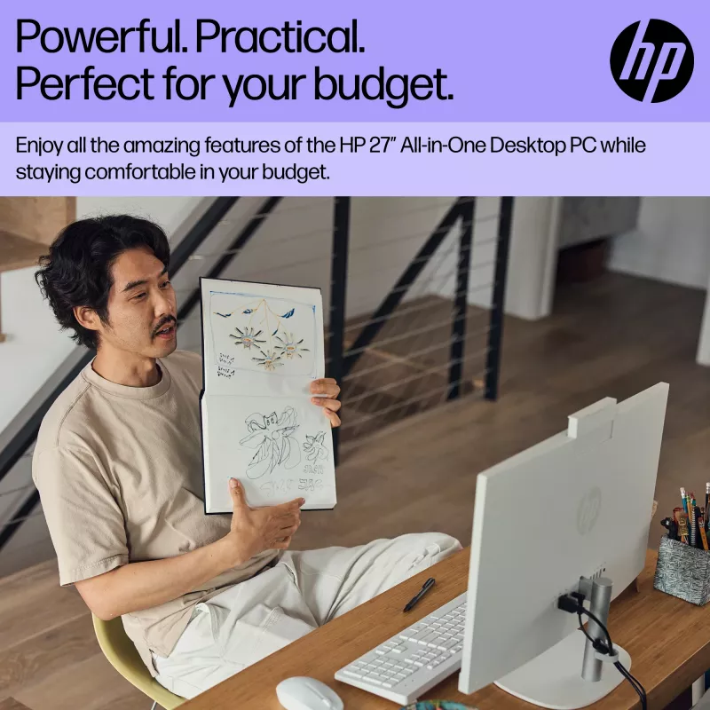 HP All-in-One 27-cr0048na Intel® Core™ i7 i7-1355U 68,6 cm (27 pulgadas) 1920 x 1080 píxeles All-in-One PC 8 GB DDR4-SDRAM 1 TB SSD Windows 11 Home Wi-Fi 6 (802.11ax) blanco (reacondicionado)