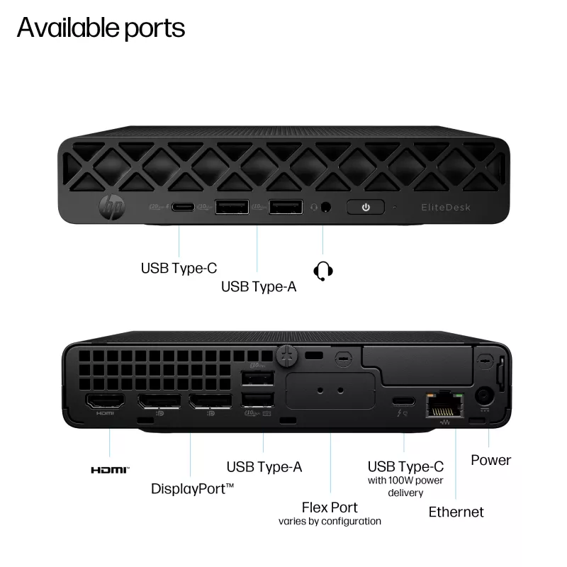 Mini PC HP EliteDesk 8 Mini G1i AI — Intel Core Ultra 7 265T, 16 GB DDR5, 1 TB SSD, Windows 11 Pro, Negro