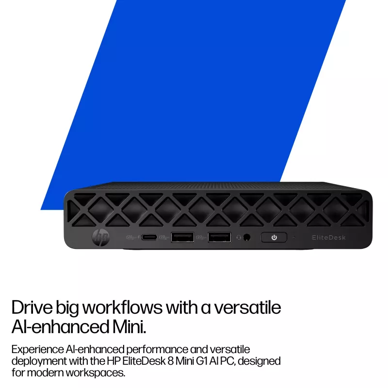 Mini PC HP EliteDesk 8 Mini G1i AI — Intel Core Ultra 7 265T, 16 GB DDR5, 1 TB SSD, Windows 11 Pro, Negro