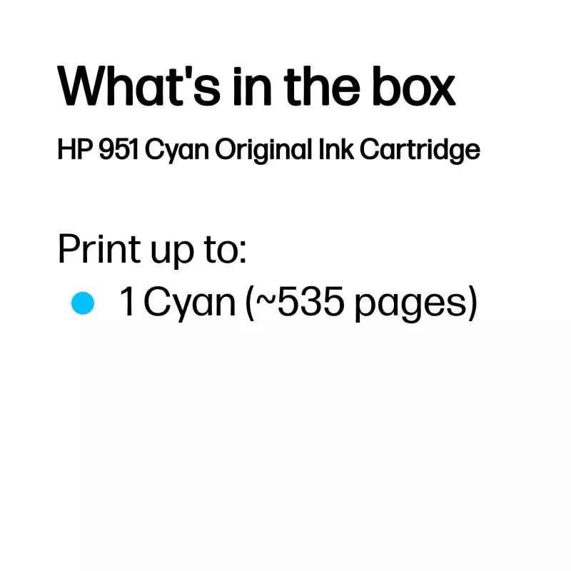 HP 951 Cartucho de tinta original cian, Cian, 1 ud., 535 páginas