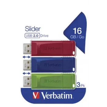 Verbatim Slider - Memoria USB - 3x16 GB - Azul/Rojo/Verde