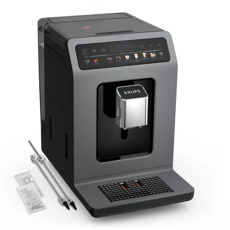 Cafetera de espresso Krups Evidence Hot & Cold EA898GF0 – superautomática, depósito de agua de 2,5 L, molinillo integrado, 2 salidas