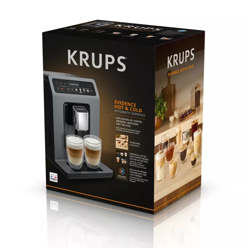 Cafetera de espresso Krups Evidence Hot & Cold EA898GF0 – superautomática, depósito de agua de 2,5 L, molinillo integrado, 2 salidas