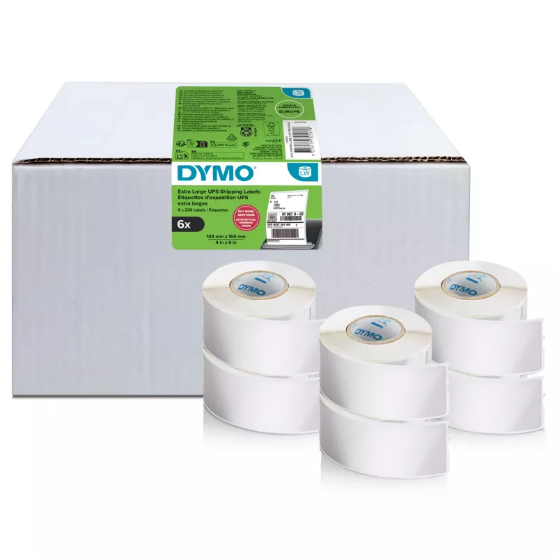 DYMO 2238107 etiquetas de envío UPS, 102 x 210 mm, 6 rollos x 140 etiquetas, negro sobre blanco