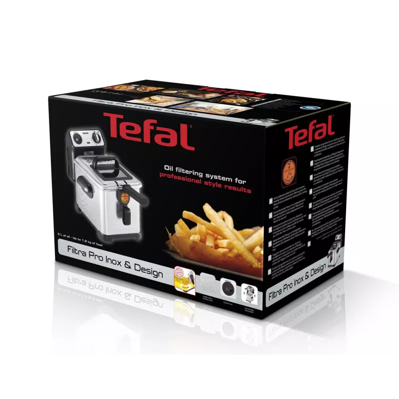 Freidora individual Tefal Filtra Pro FR5111 3 L de pie 2400 W freidora negra, acero inoxidable