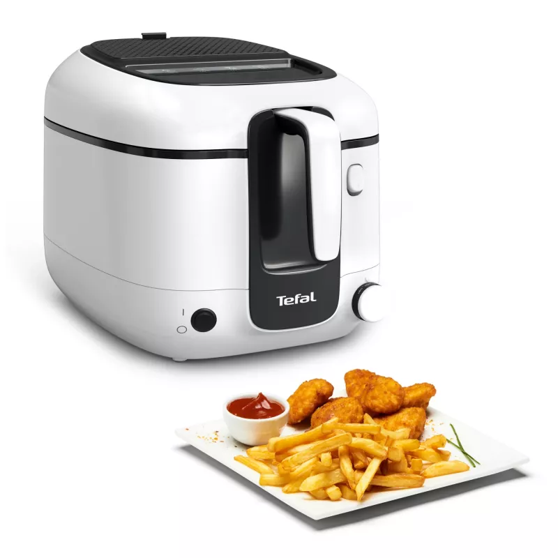 Freidora Tefal Super Uno FR3101 – individual, 1800 W, 1,5 kg de capacidad de fritura, 2,2 l de aceite, negra/blanca