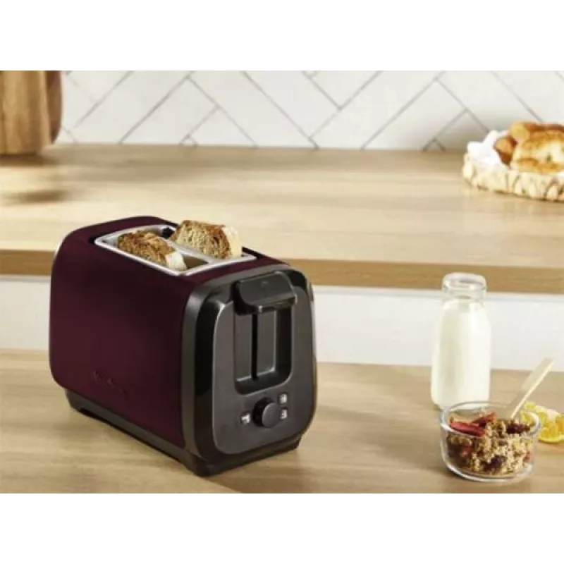 Tostadora MOULINEX LT5S05E0 — 2 ranuras, 1300 W, carcasa de acero inoxidable, negra/roja