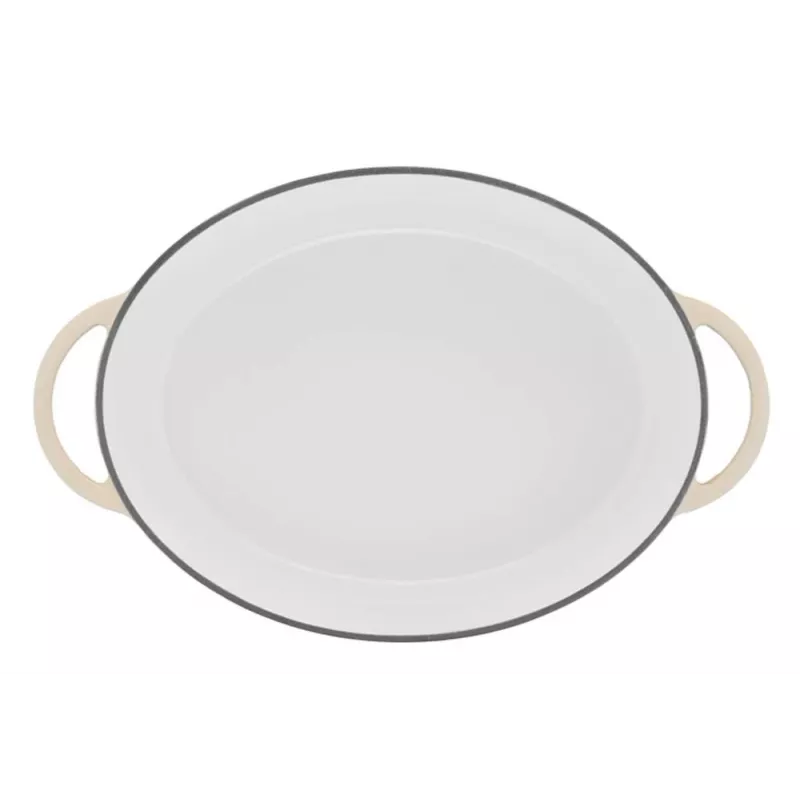Tefal E25906 menaje de cocina oval de hierro fundido beige, 34 cm de diámetro, forma ovalada
