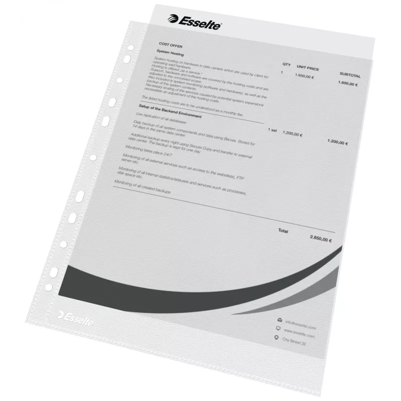 Esselte Fundas transparentes A4 – Economy –, 210 x 297 mm (A4), transparente, polipropileno (PP), vertical, superior, 230 mm