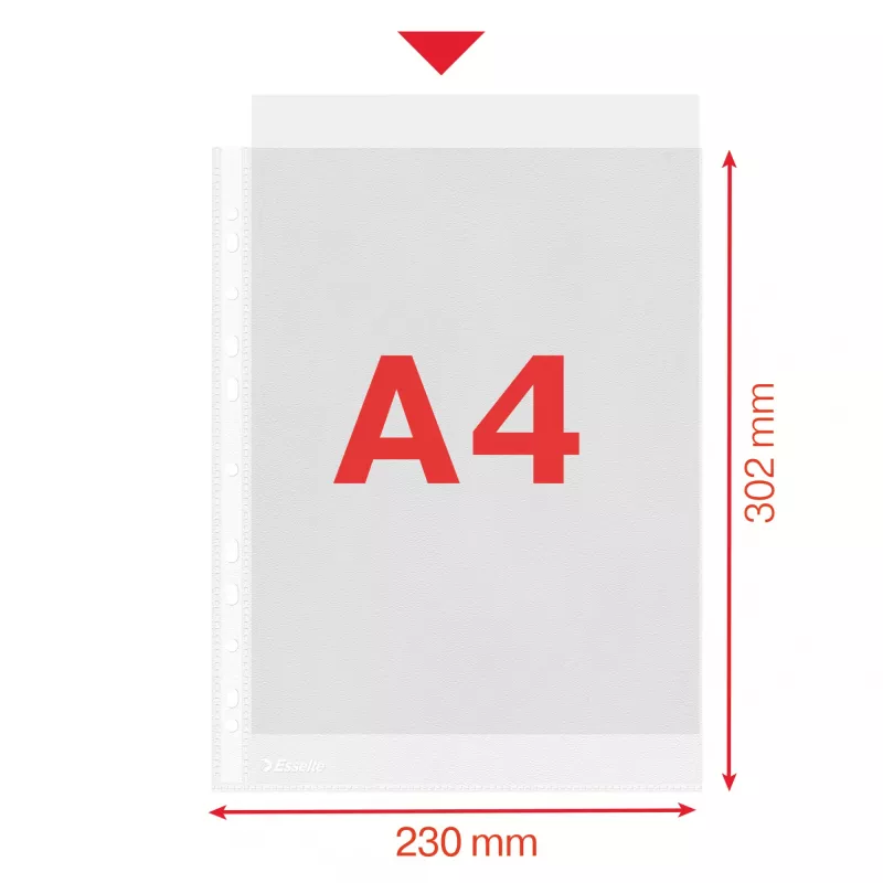 Esselte Fundas transparentes A4 – Economy –, 210 x 297 mm (A4), transparente, polipropileno (PP), vertical, superior, 230 mm