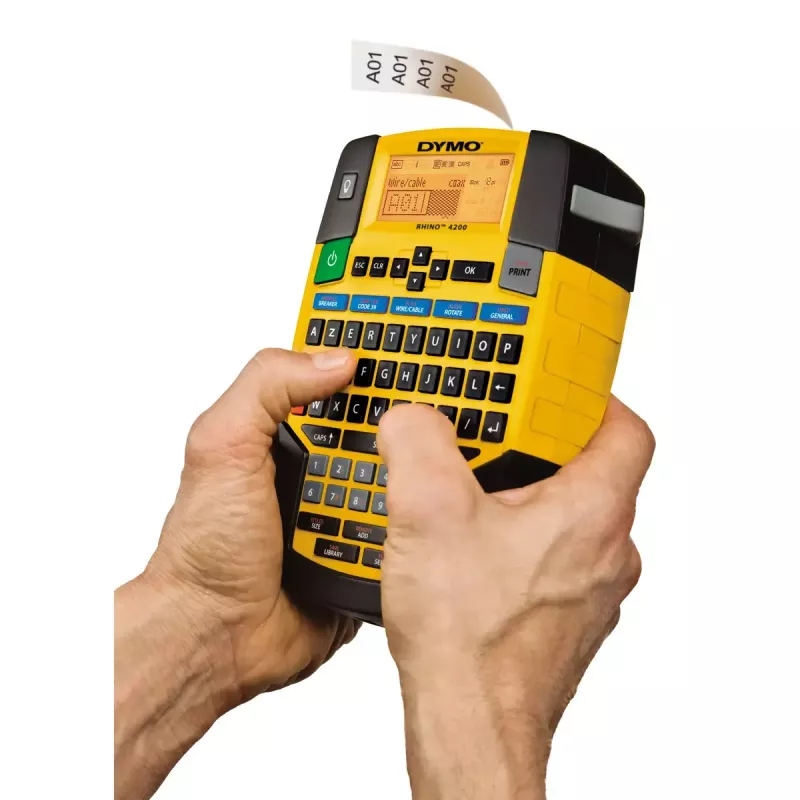 DYMO RHINO 4200 Impresora de etiquetas industrial | Teclado AZERTY y teclas de acceso rápido que ahorran tiempo | Impresora de etiquetas robusta para obras y tareas de rotulación exigentes