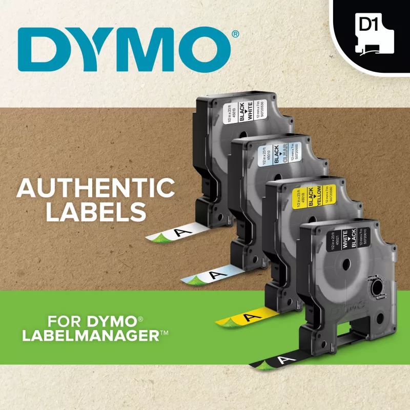 DYMO Authentic D1 Durable Labels | Impresión negra sobre cinta roja | 12 mm x 3 m | Cinta de rotulación para impresoras de etiquetas LabelManager