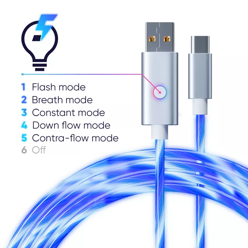 Oniverse cable USB-A a USB-C Quick Charge con LED - 2 metros - blanco (multiplataforma)